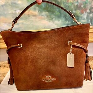 Coach Andy Suede Bucket Bag Detachable Shoulder Crossbody Str New Gold Tone Tag